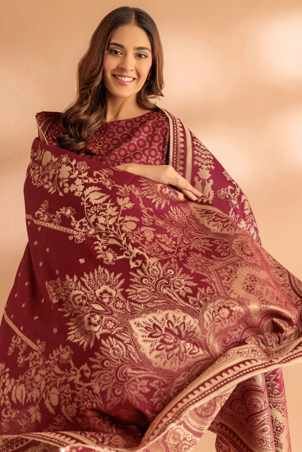 MAROON-JACQUARD-3 PIECE (SJ1243P11) - Image 2