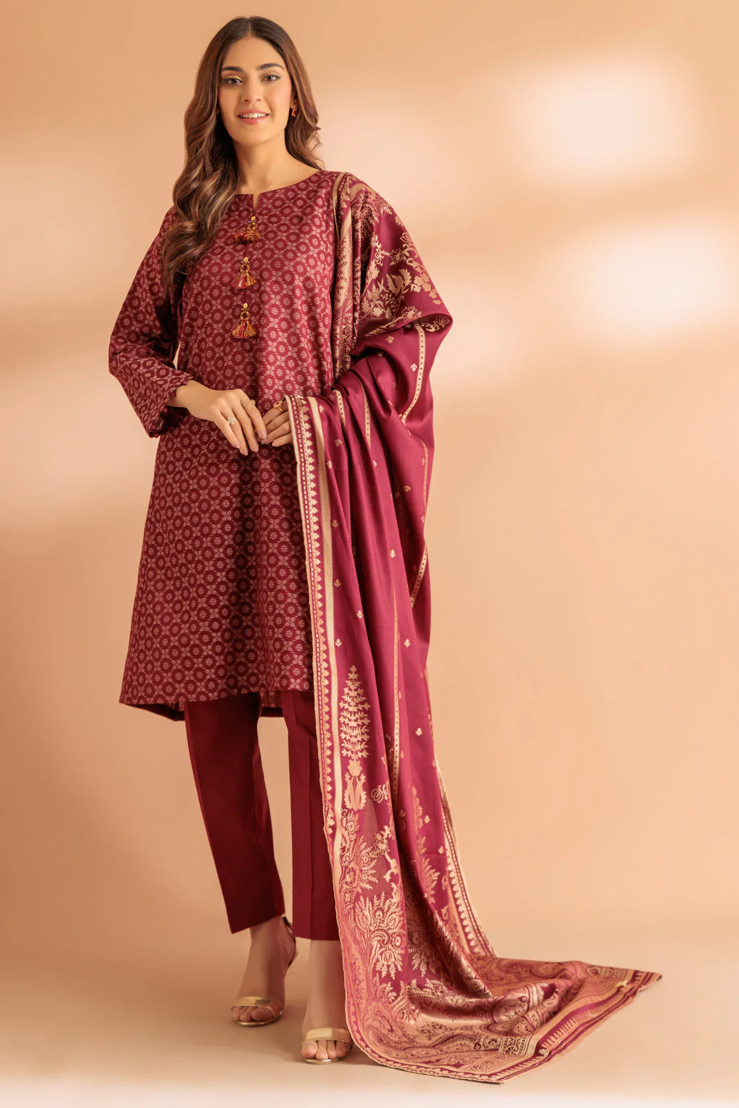 MAROON-JACQUARD-3 PIECE (SJ1243P11) - Image 3
