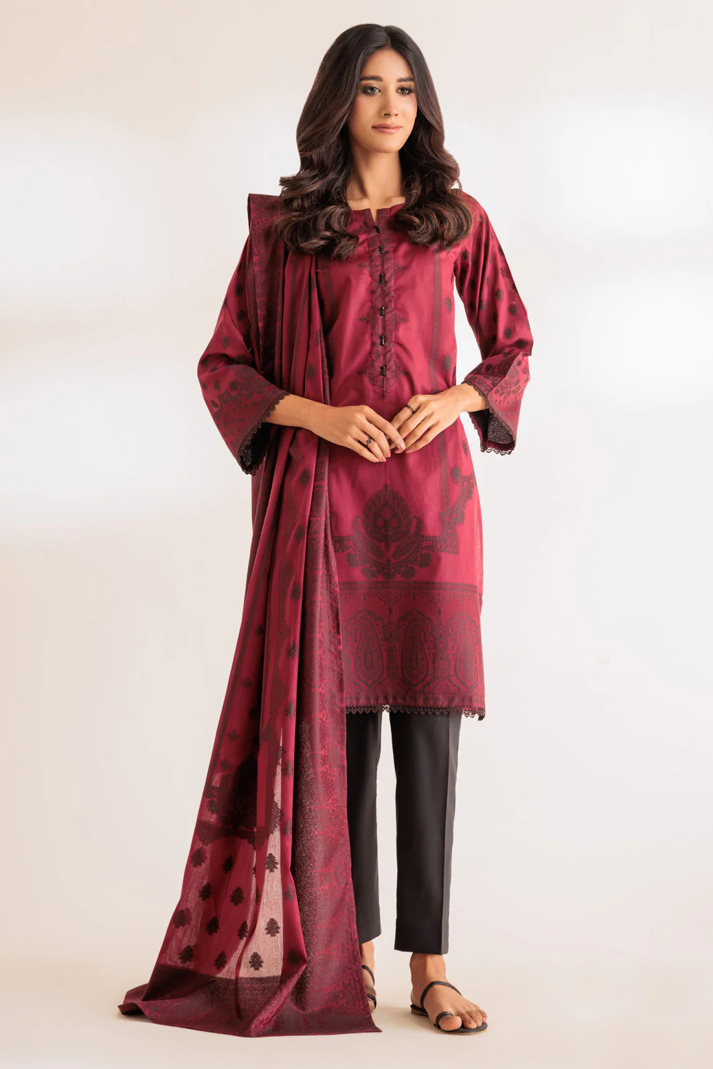 MAROON-JACQUARD-3 PIECE (SJ1243P13) - Image 2