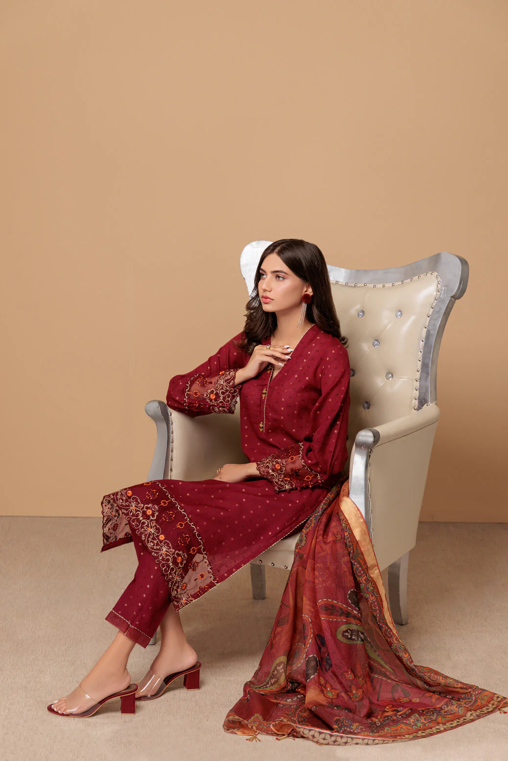 MAROON-JACQUARD-3 PIECE (SRS233P70) - Image 3