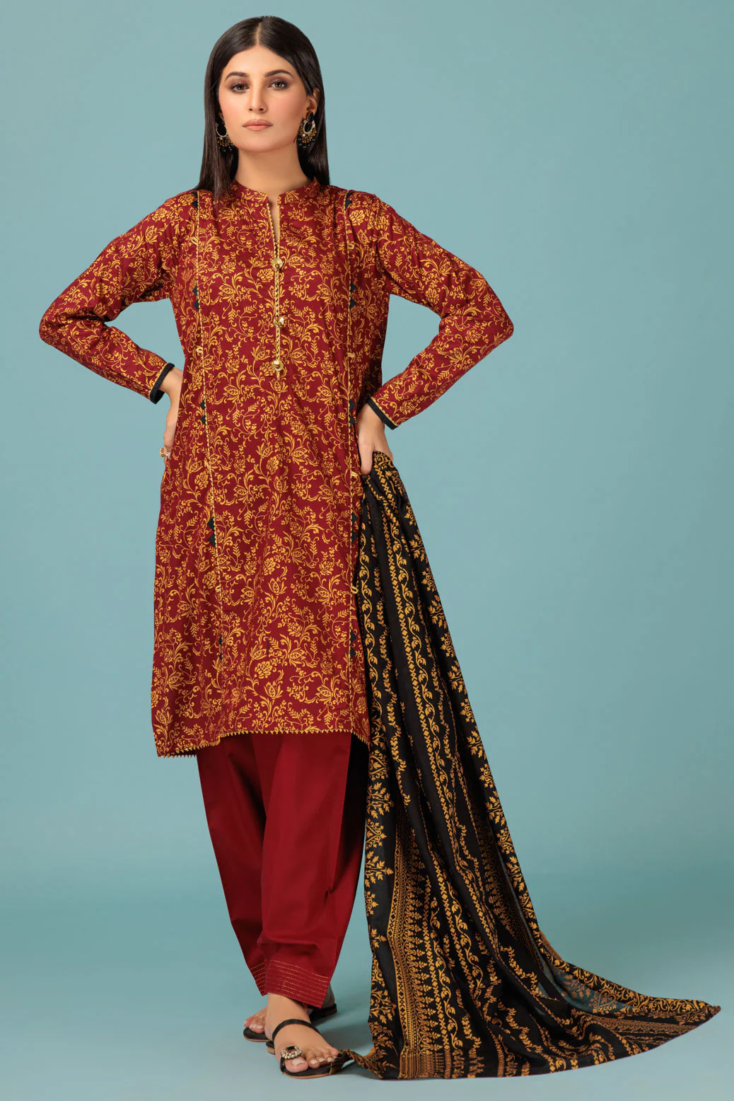 MAROON-LAWN-3 PIECE (SSS233P107) - Image 3