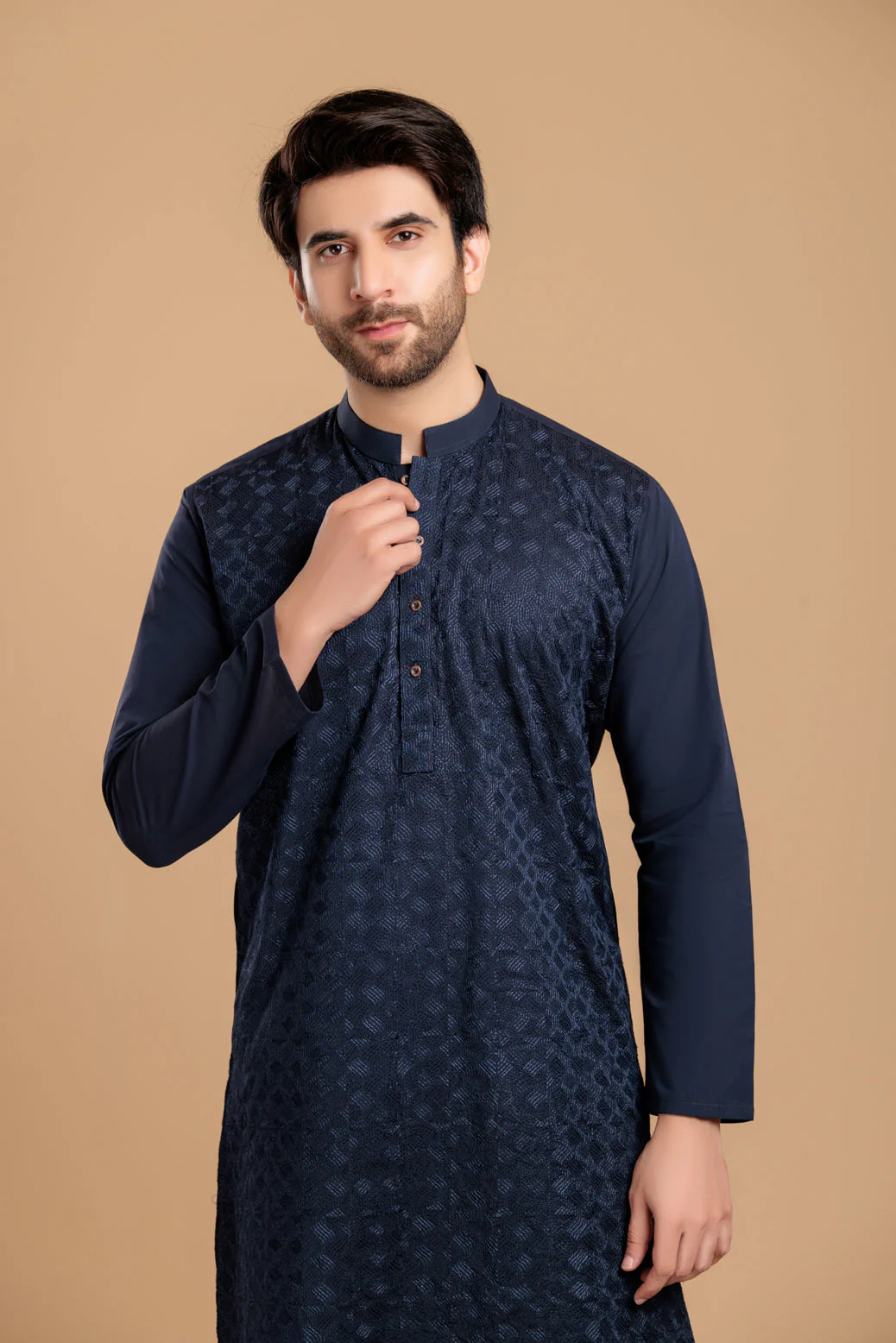 MN-BLUE-COTTON-KURTA PAJAMA TROUSER- (KSS23-036) - Image 2
