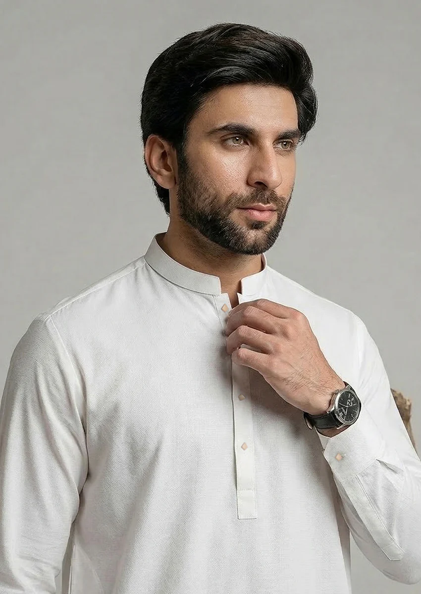 O-White-Cotton-Shalwar Suit - (MP2PBBW25ADD9) - Image 2