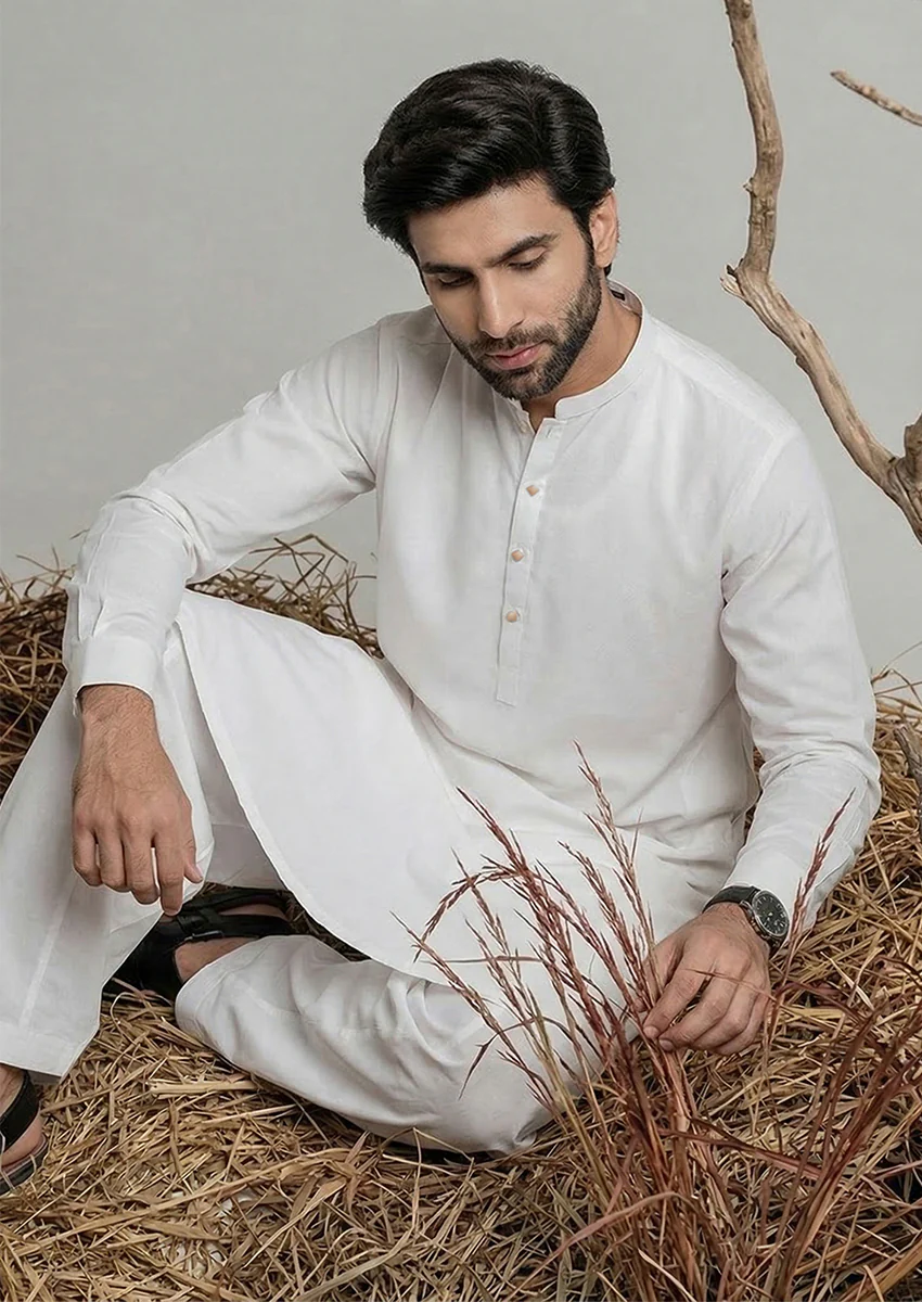 O-White-Cotton-Shalwar Suit - (MP2PBBW25ADD9) - Image 3