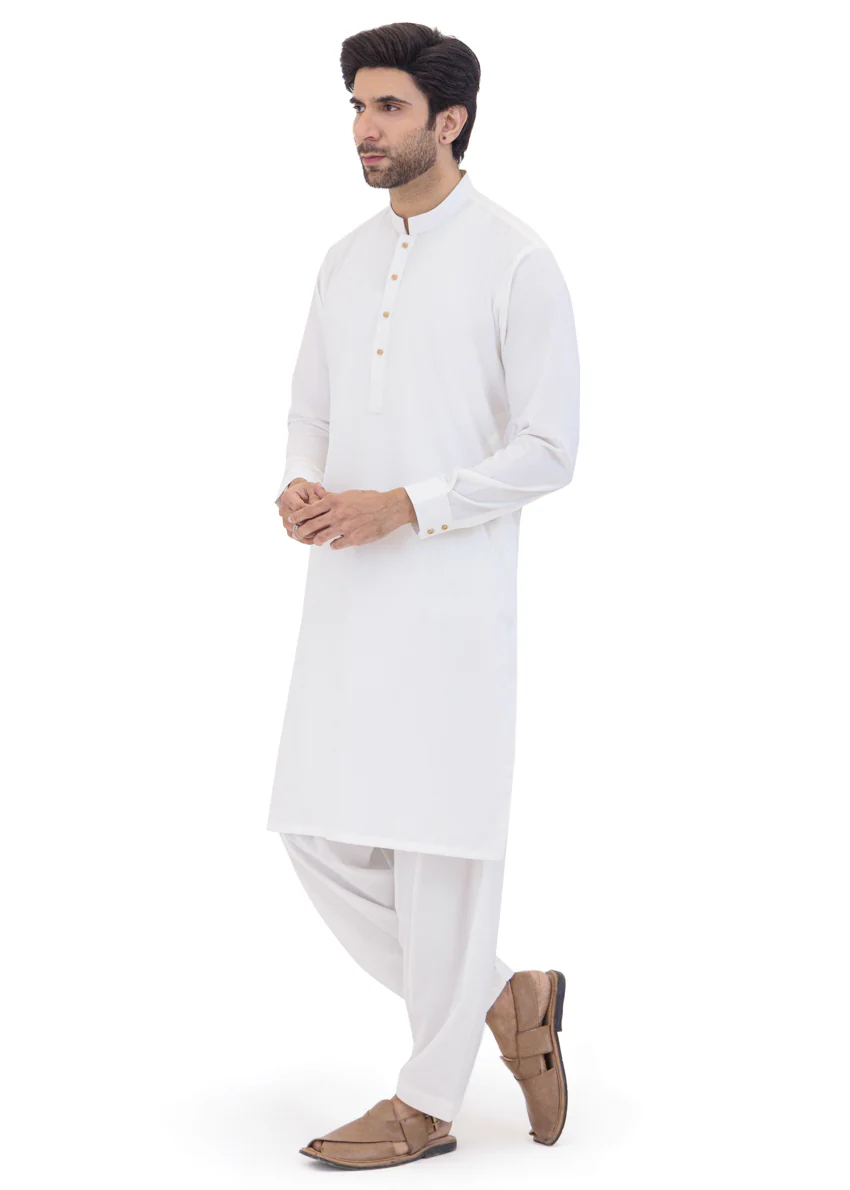 White-Blended-Shalwar Suit - (MP2PBBW25ADN15) - Image 4