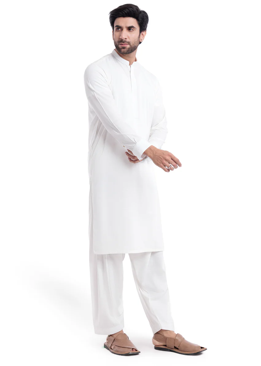 White-Blended-Shalwar Suit - (MP2PBBW25BM1J6) - Image 3