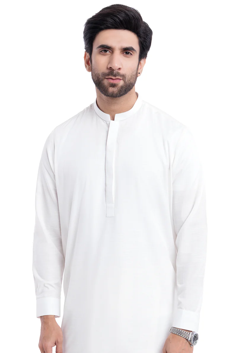 White-Blended-Shalwar Suit - (MP2PBBW25BM1J6) - Image 4