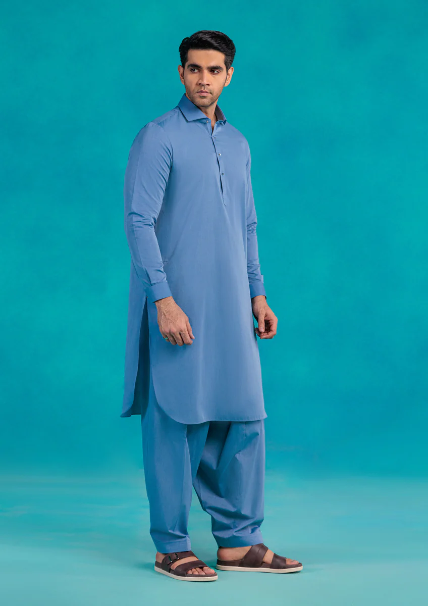 L-Blue-Cotton-Shalwar Suit - (MP2PSBW25ADN14) - Image 2