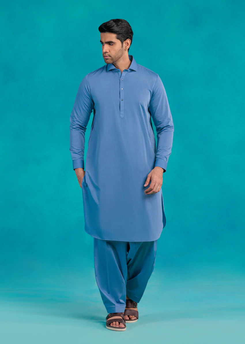 L-Blue-Cotton-Shalwar Suit - (MP2PSBW25ADN14) - Image 6