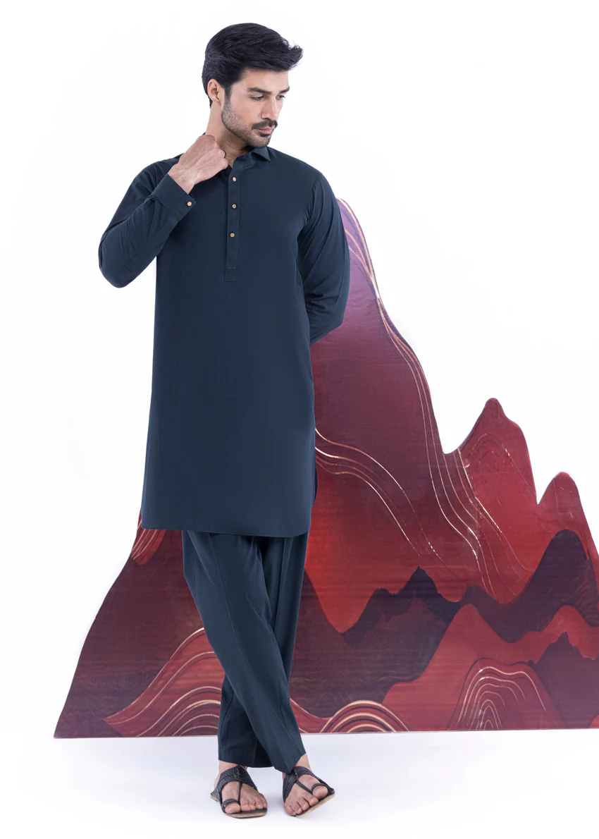 D-Green-Cotton-Kurta Trouser - (MP2PSBW25ADN26) - Image 3