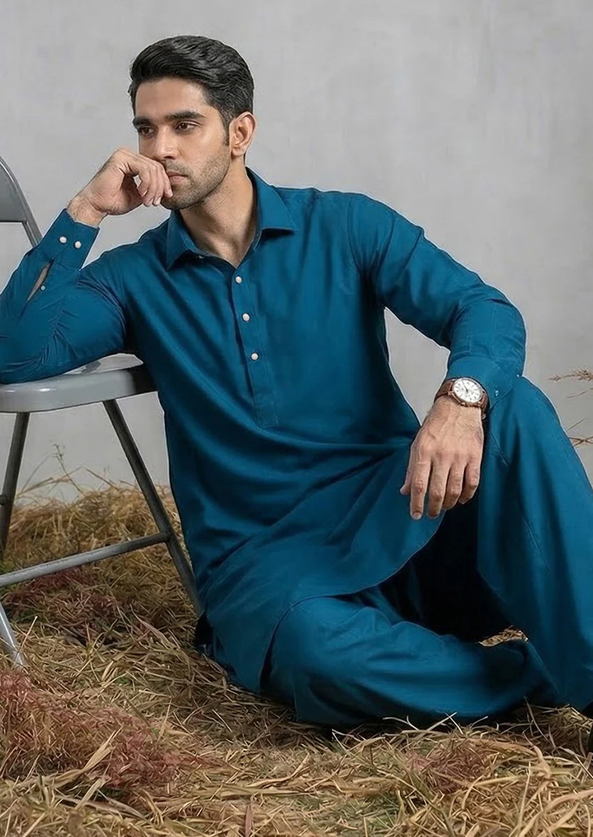 Blue-Blended-Shalwar Suit - (MP2PSBW25BM9O2) - Image 2