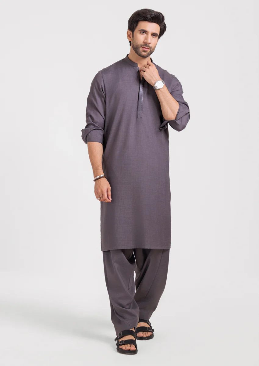 D-Grey-Blended-Kurta Shalwar - (MPS25KSE2064) - Image 4