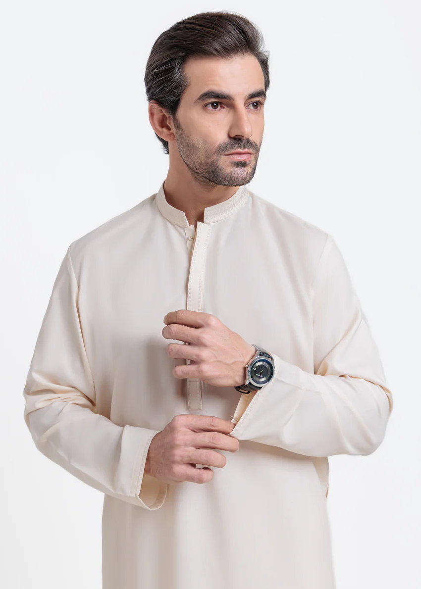 Cream-Blended-Kurta Shalwar - (MPS25KSE2065) - Image 4