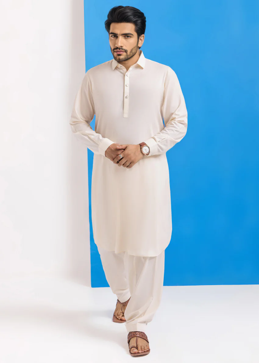 Cream-Blended-Shalwar Suit - (MPS25SSE2049) - Image 3