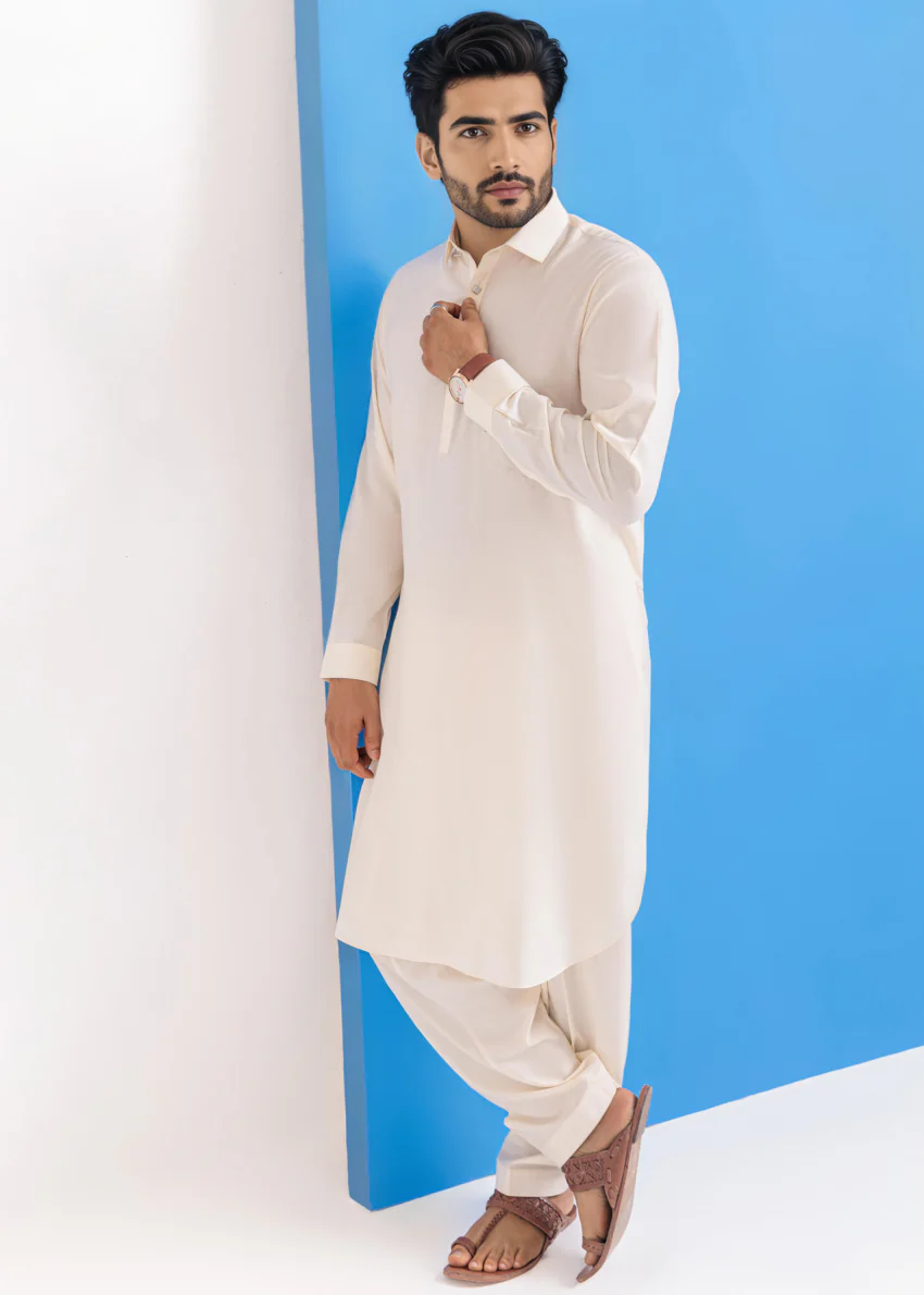 Cream-Blended-Shalwar Suit - (MPS25SSE2049) - Image 4