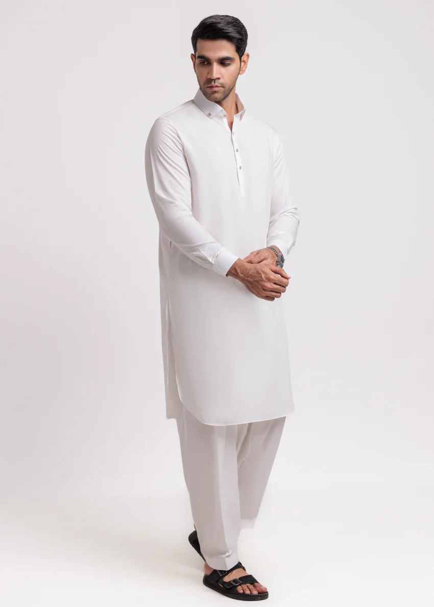 White-Blended-Shalwar Suit - (MPS25SSE2054) - Image 3