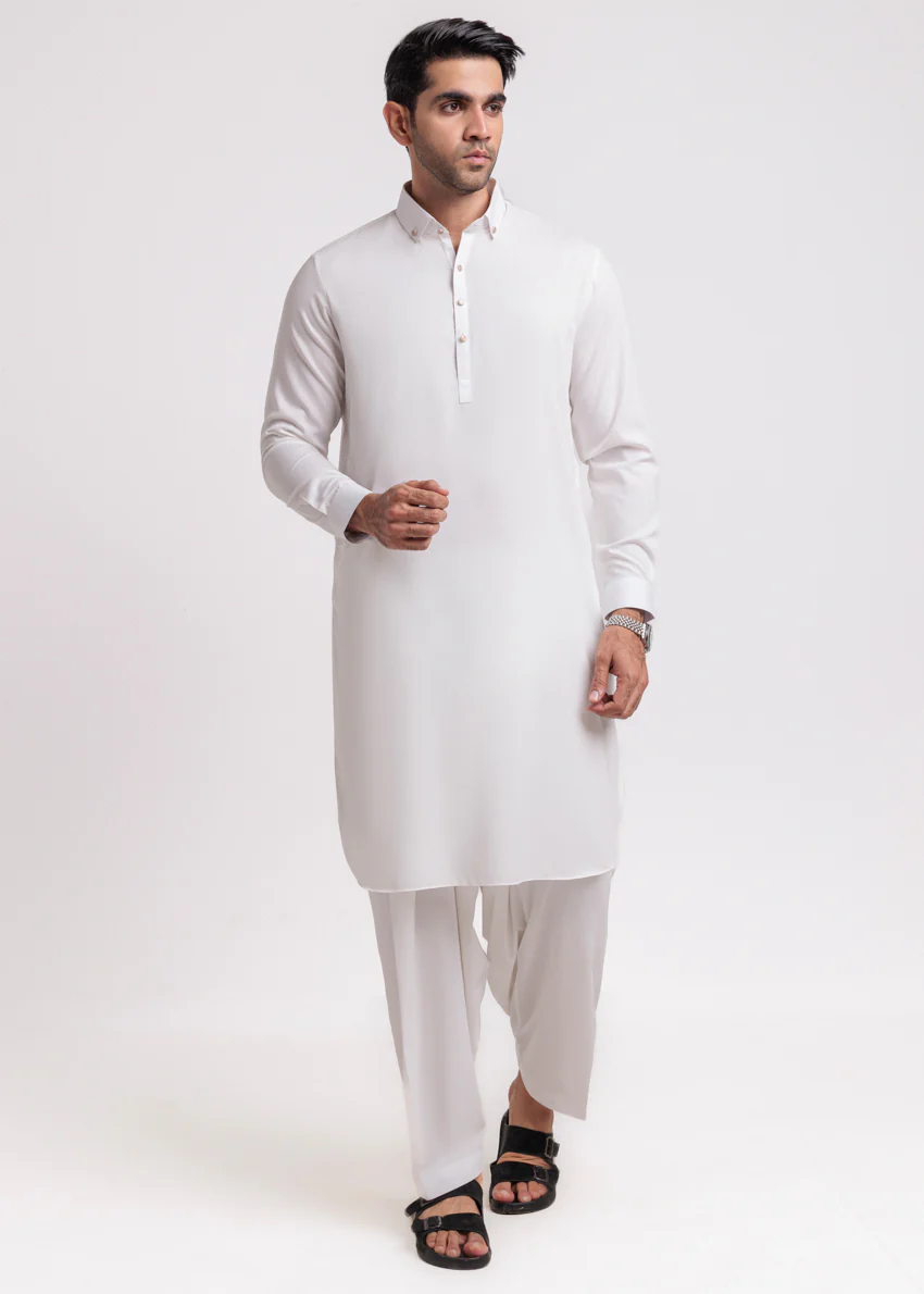 White-Blended-Shalwar Suit - (MPS25SSE2054) - Image 4