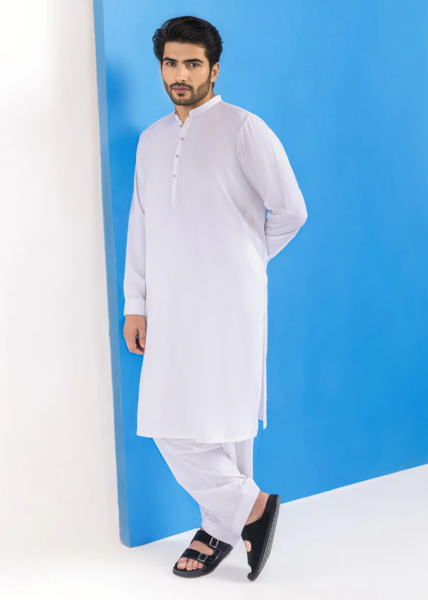 White-Blended-Shalwar Suit - (MPS25SSS2040) - Image 4
