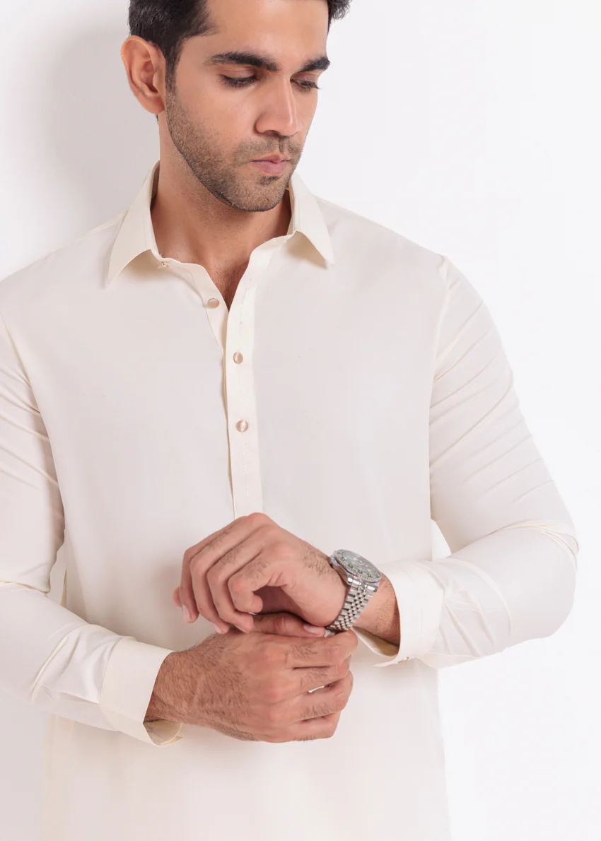 Cream-Blended-Shalwar Suit - (MPS25SSS2041) - Image 5