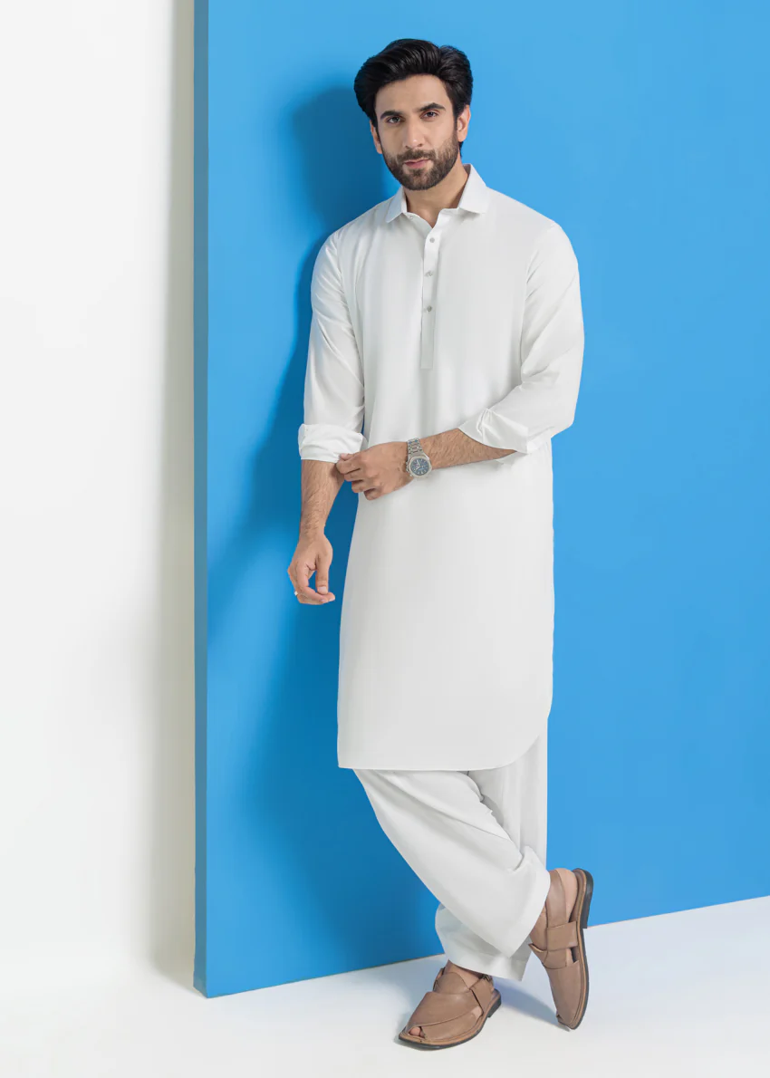 White-Blended-Shalwar Suit - (MPS25SSS2049) - Image 7