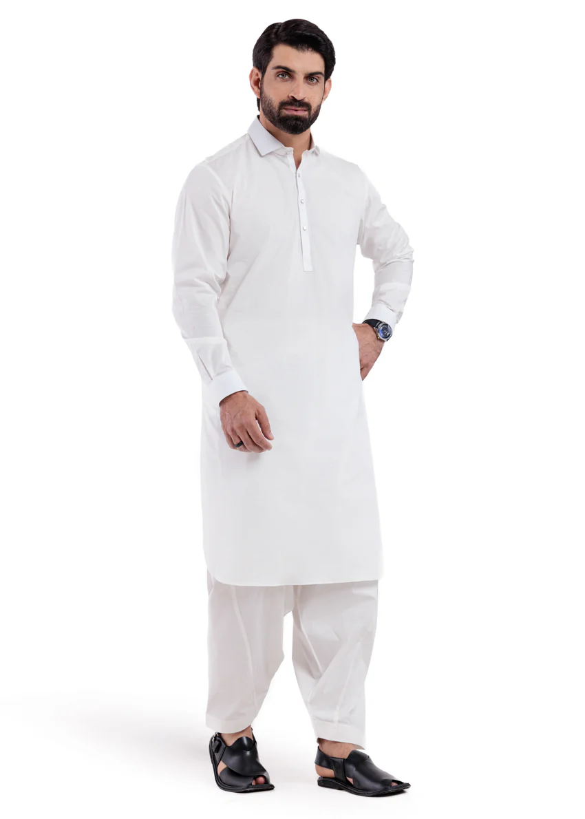 White-Cotton-Shalwar Suit - (MPS25SSS2052) - Image 3