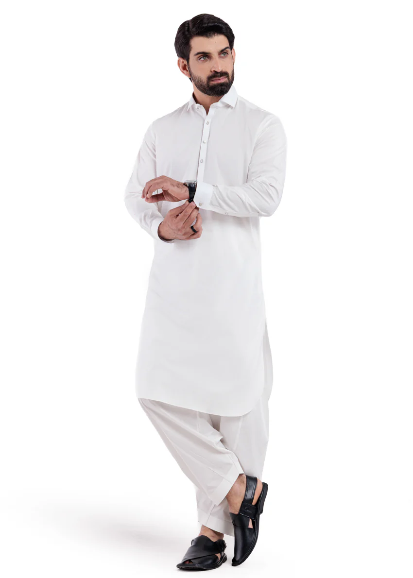 White-Cotton-Shalwar Suit - (MPS25SSS2052) - Image 4