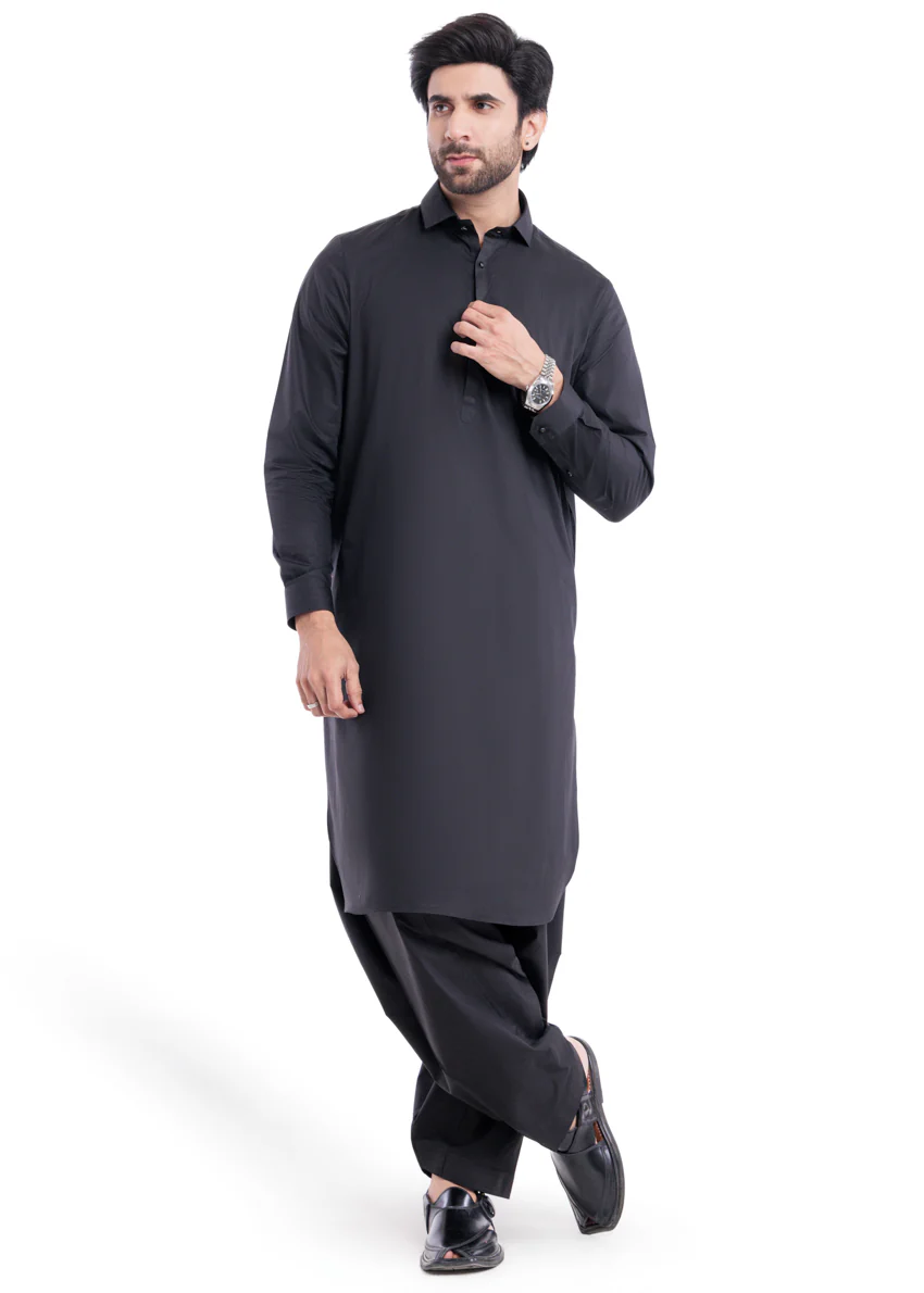 Black-Cotton-Shalwar Suit - (MPS25SSS2055) - Image 2
