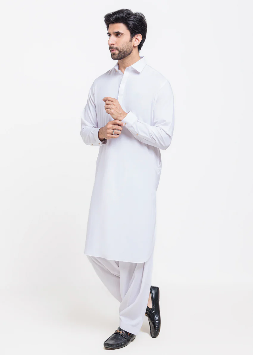 White-Blended-Shalwar Suit - (MPS25SSS2074) - Image 3