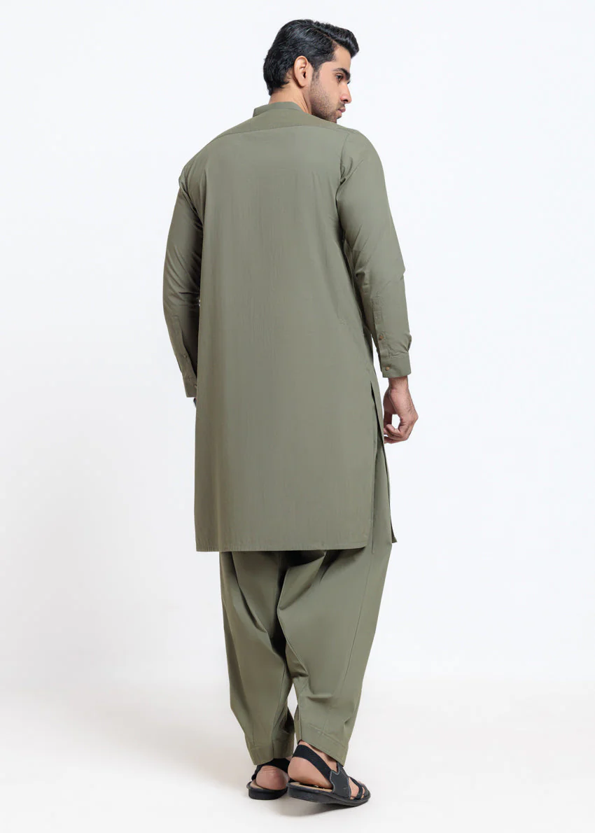 Mehandi-Blended-Shalwar Suit - (MPS25SSS2085) - Image 2