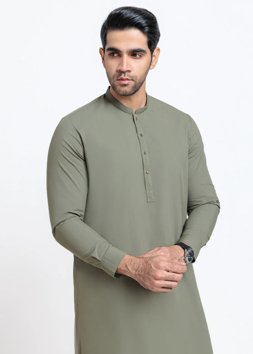 Mehandi-Blended-Shalwar Suit - (MPS25SSS2085) - Image 3