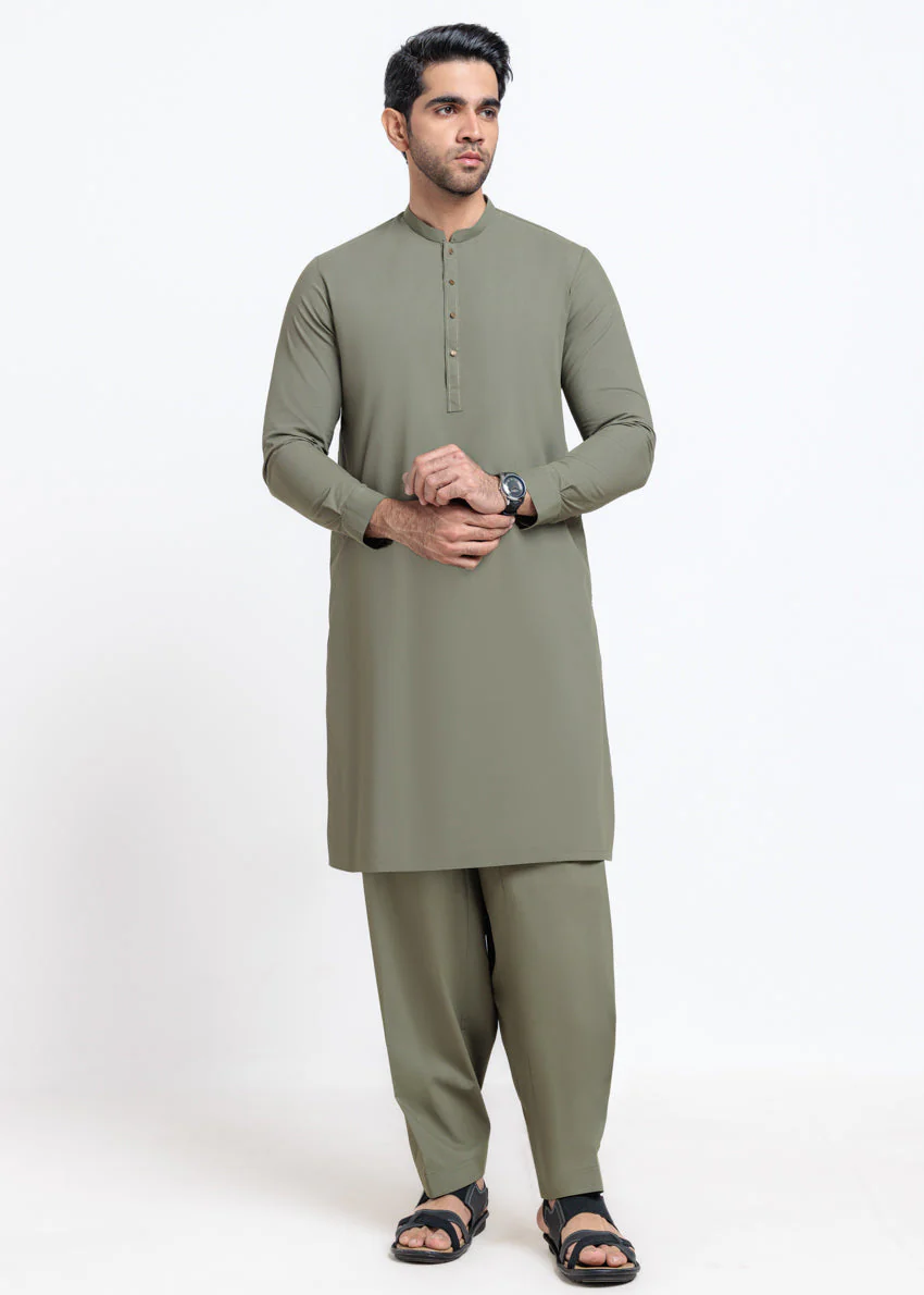 Mehandi-Blended-Shalwar Suit - (MPS25SSS2085) - Image 4