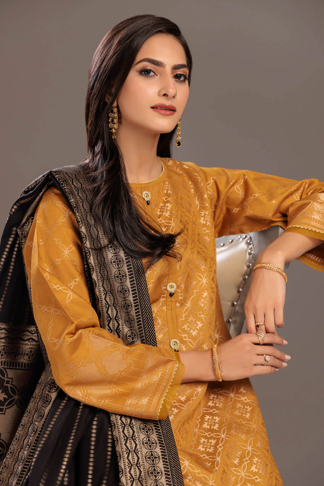MUSTARD-JACQUARD-3 PIECE (JAS233P20) - Image 2