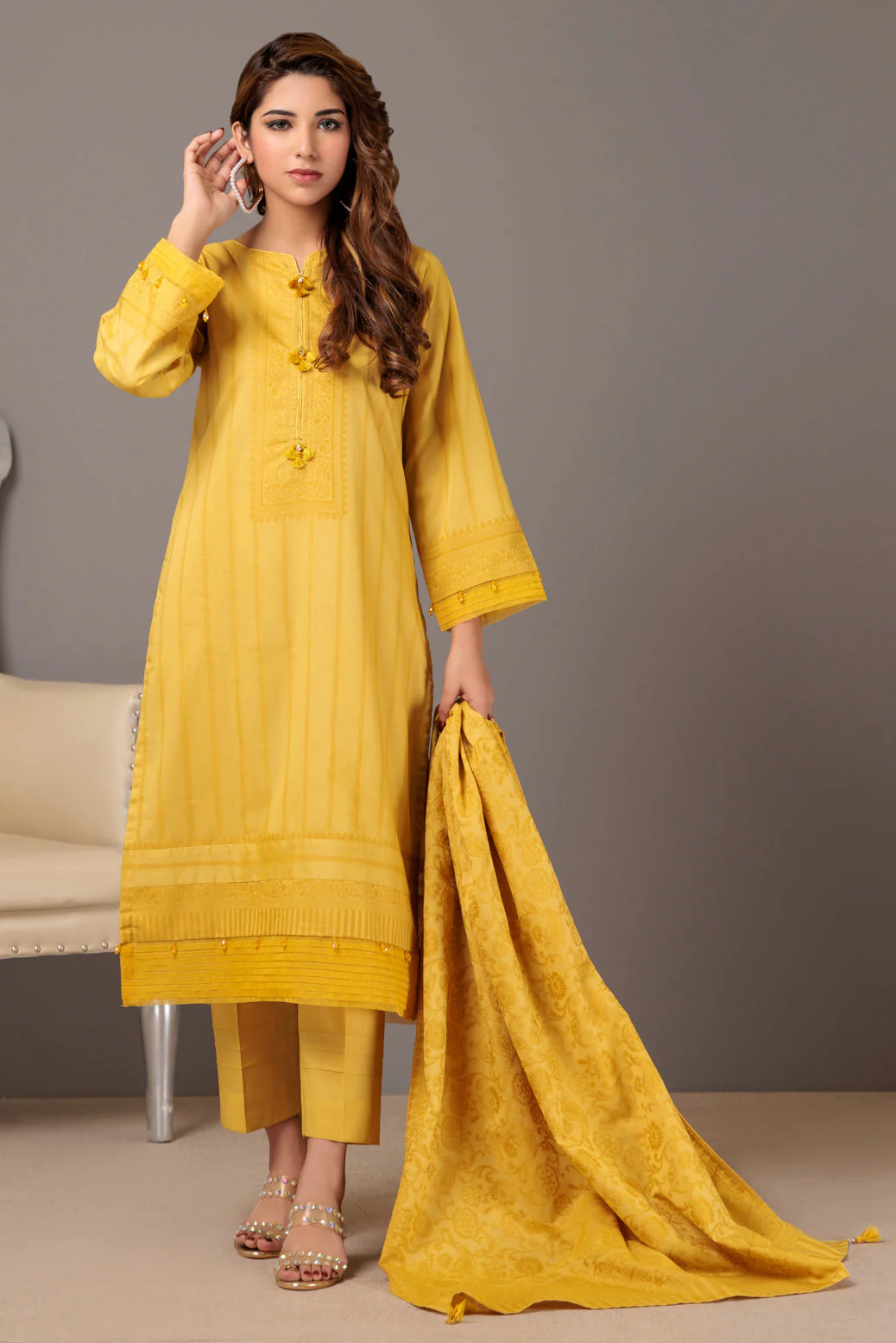 MUSTARD-JACQUARD-3 PIECE (JRS233P06) - Image 2