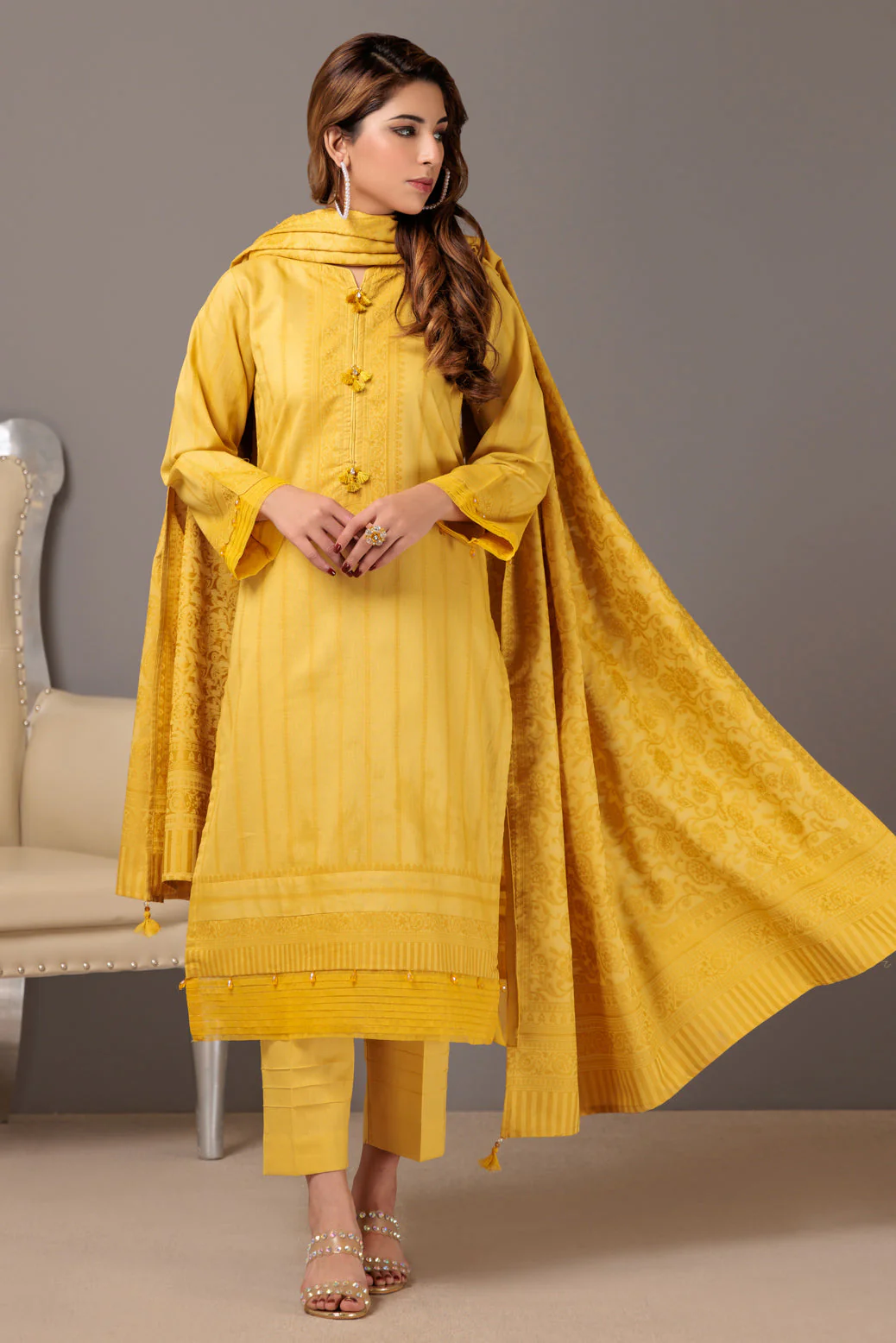 MUSTARD-JACQUARD-3 PIECE (JRS233P06) - Image 3