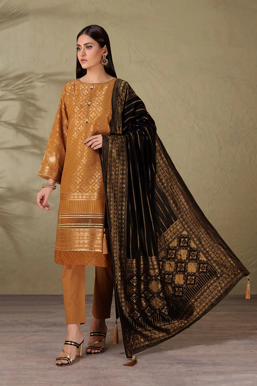 MUSTARD-JACQUARD-3 PIECE (PWJ1233P06) - Image 3