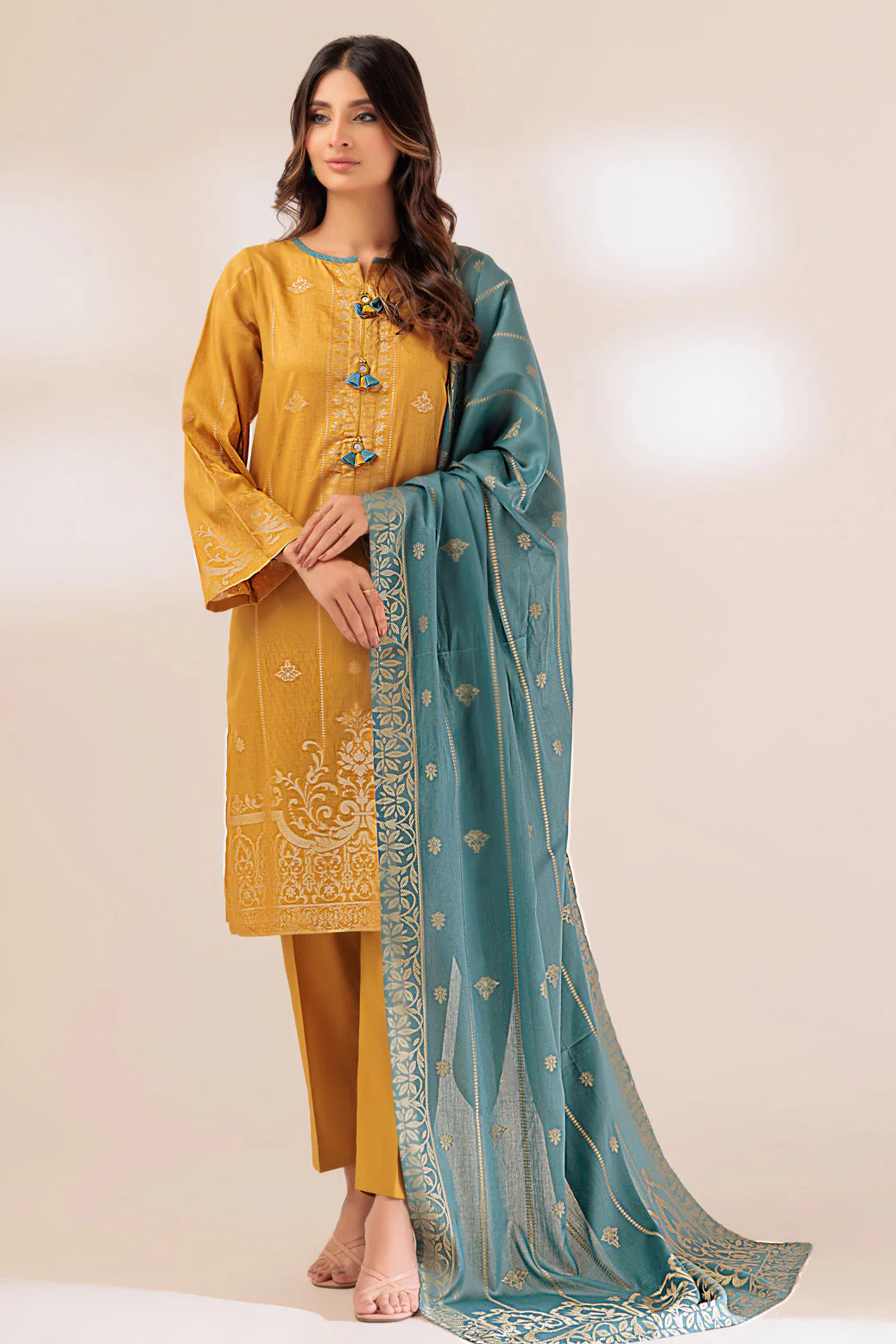 MUSTARD-JACQUARD-3 PIECE (PWJ3233P08) - Image 2
