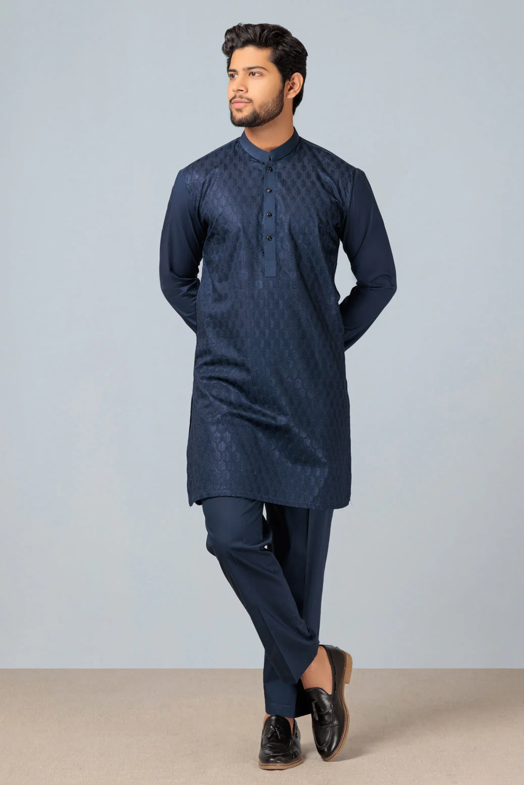 N-BLUE-COTTON-KURTA PAJAMA TROUSER (KSS23-019) - Image 3