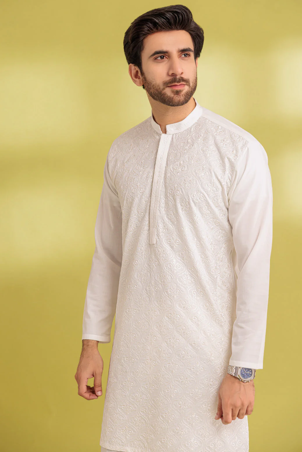 O-WHITE-BLENDED-KURTA PAJAMA TROUSER - (KSS23-051) - Image 4