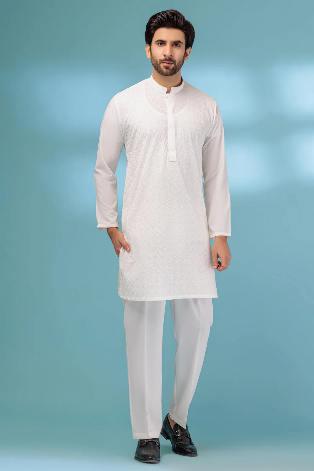 O-WHITE-BLENDED-KURTA PAJAMA TROUSER - (KSS23-070) - Image 3