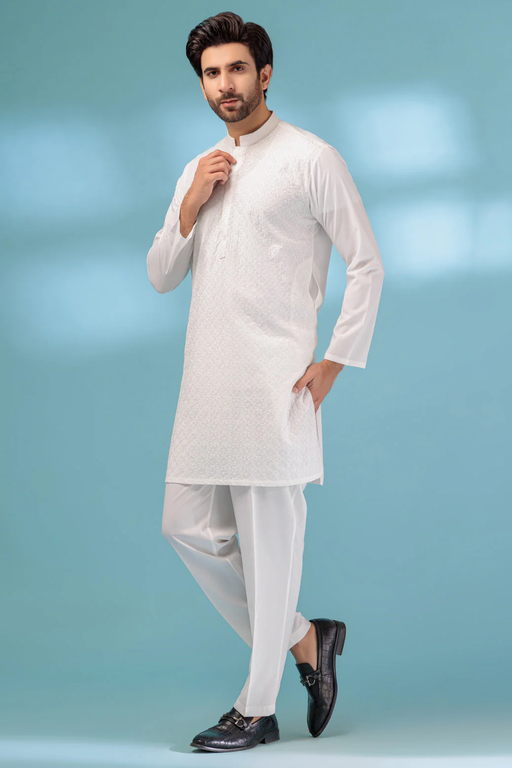 O-WHITE-BLENDED-KURTA PAJAMA TROUSER - (KSS23-070) - Image 4