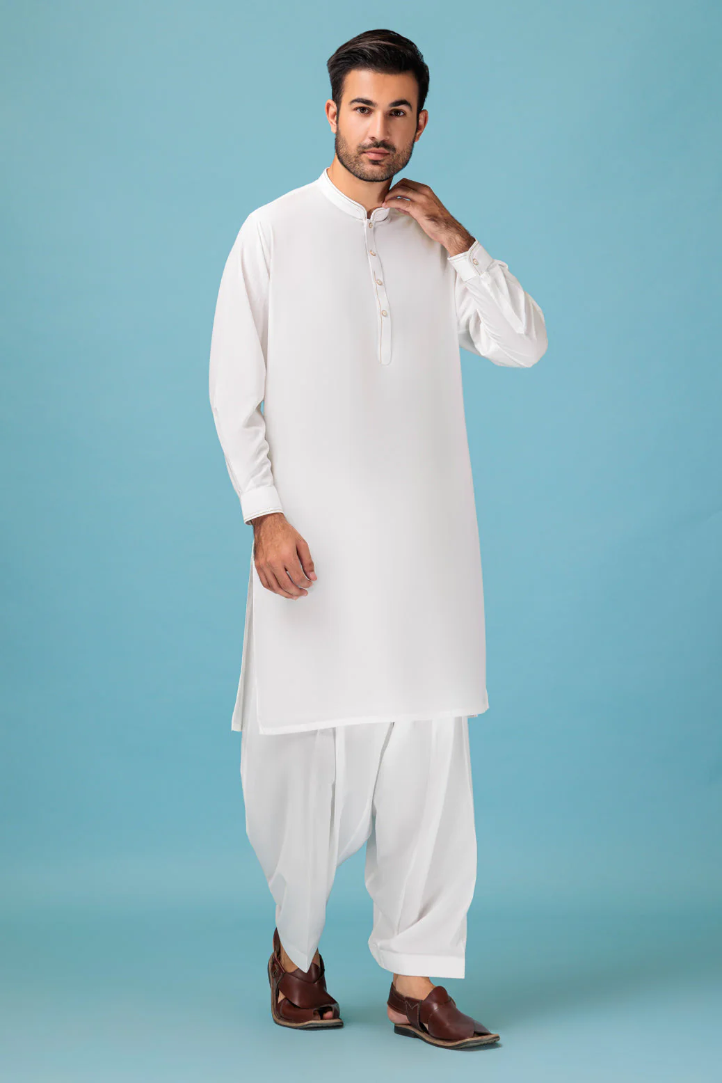 O-WHITE-BLENDED-KURTA SHALWAR - (KSRB23-005) - Image 3