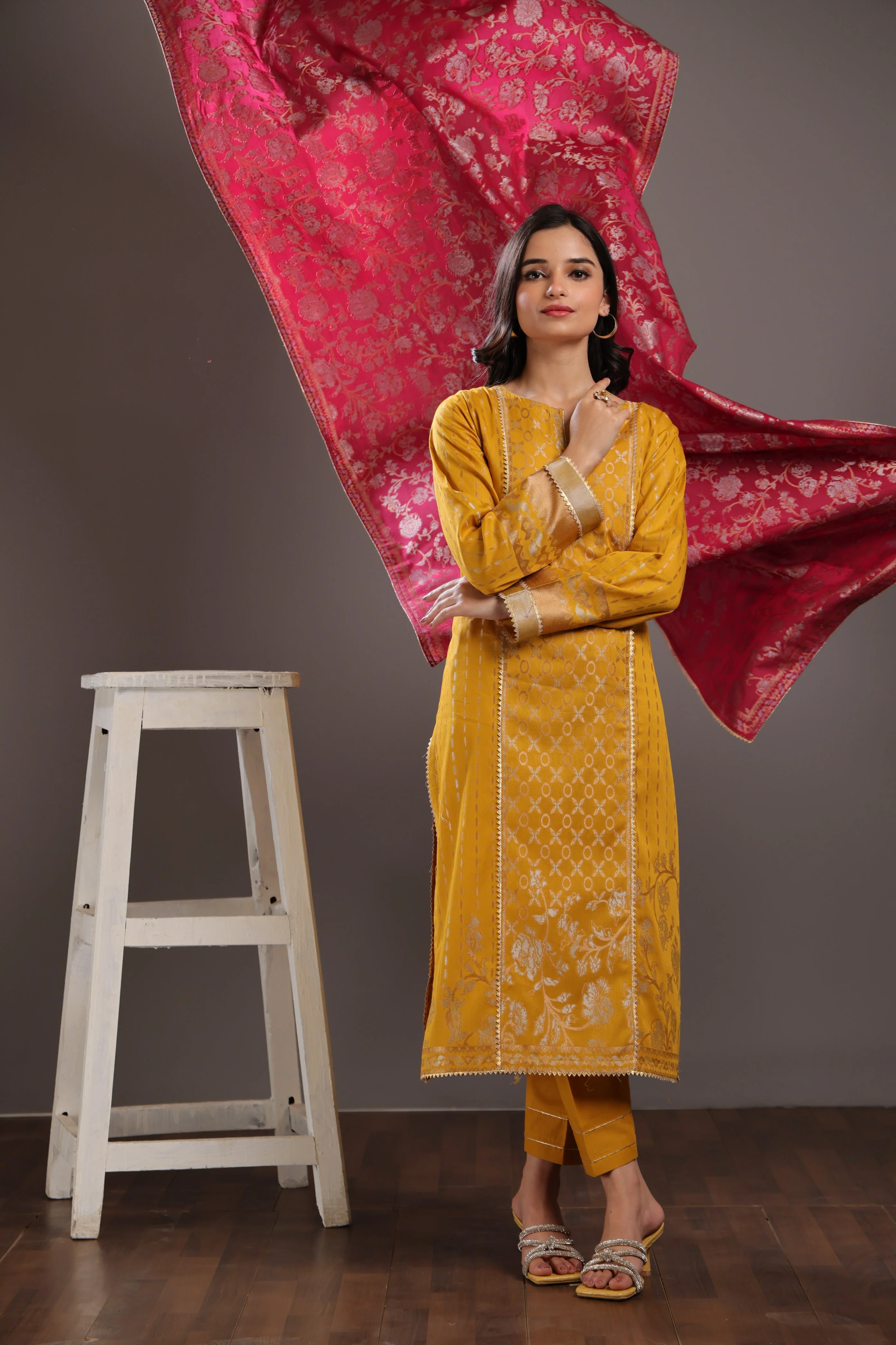 OCHRE-JACQUARD-3 PIECE (JAS233P13) - Image 3