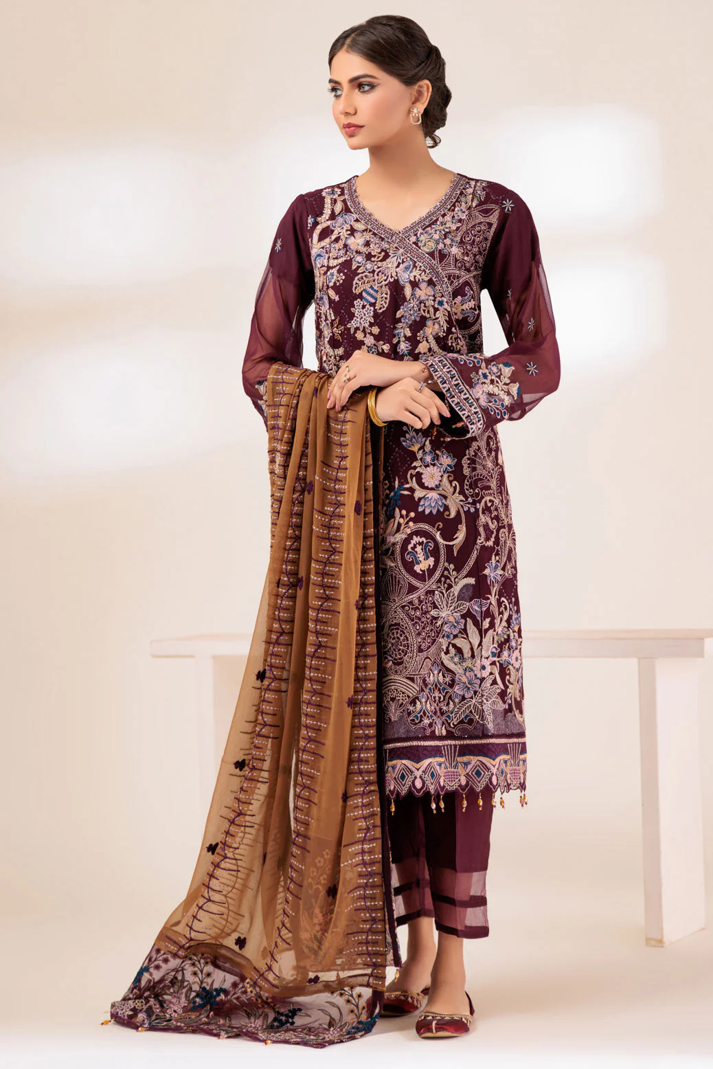 P-BROWN-CHIFFON-3 PIECE (MWF233P05) - Image 2
