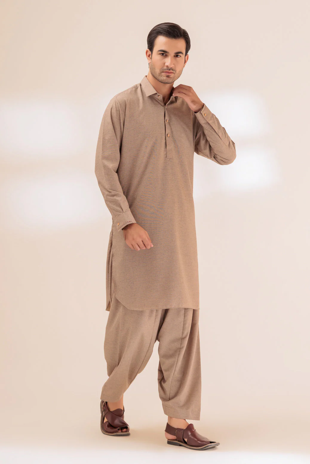 P-KHAKI-BLENDED-SHALWAR SUIT - (GSSW23-069) - Image 3