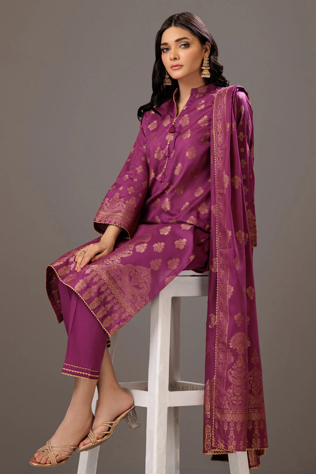 PLUM-JACQUARD-3 PIECE (JSS233P05) - Image 2