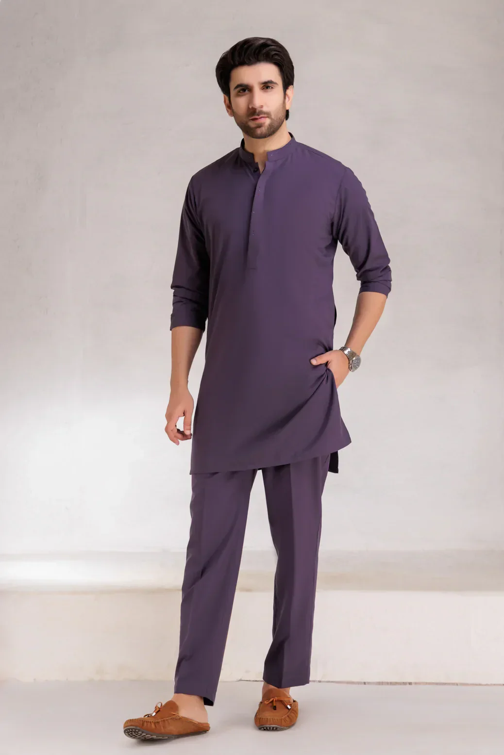 PURPLE-BLENDED-KURTA PAJAMA/TROUSER  (KSS23-003) - Image 3