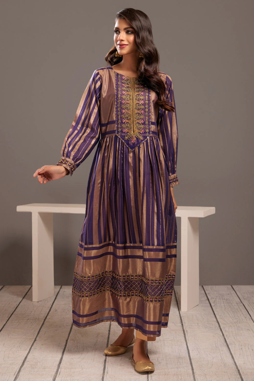 PURPLE-GOLDEN ZARI STRIPE-1 PIECE (SSS231P11) - Image 3
