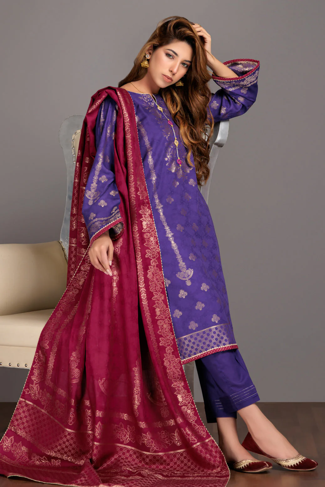 PURPLE-JACQUARD-3 PIECE (JSS233P13) - Image 4