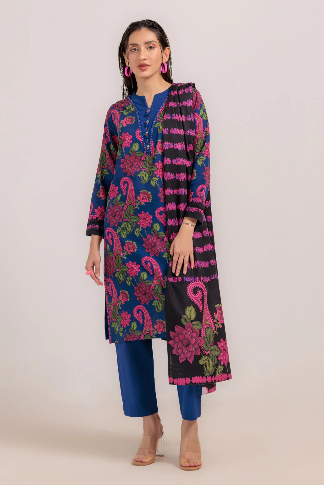 R-BLUE-KHADDAR-3 PIECE (WS2243P14) - Image 2