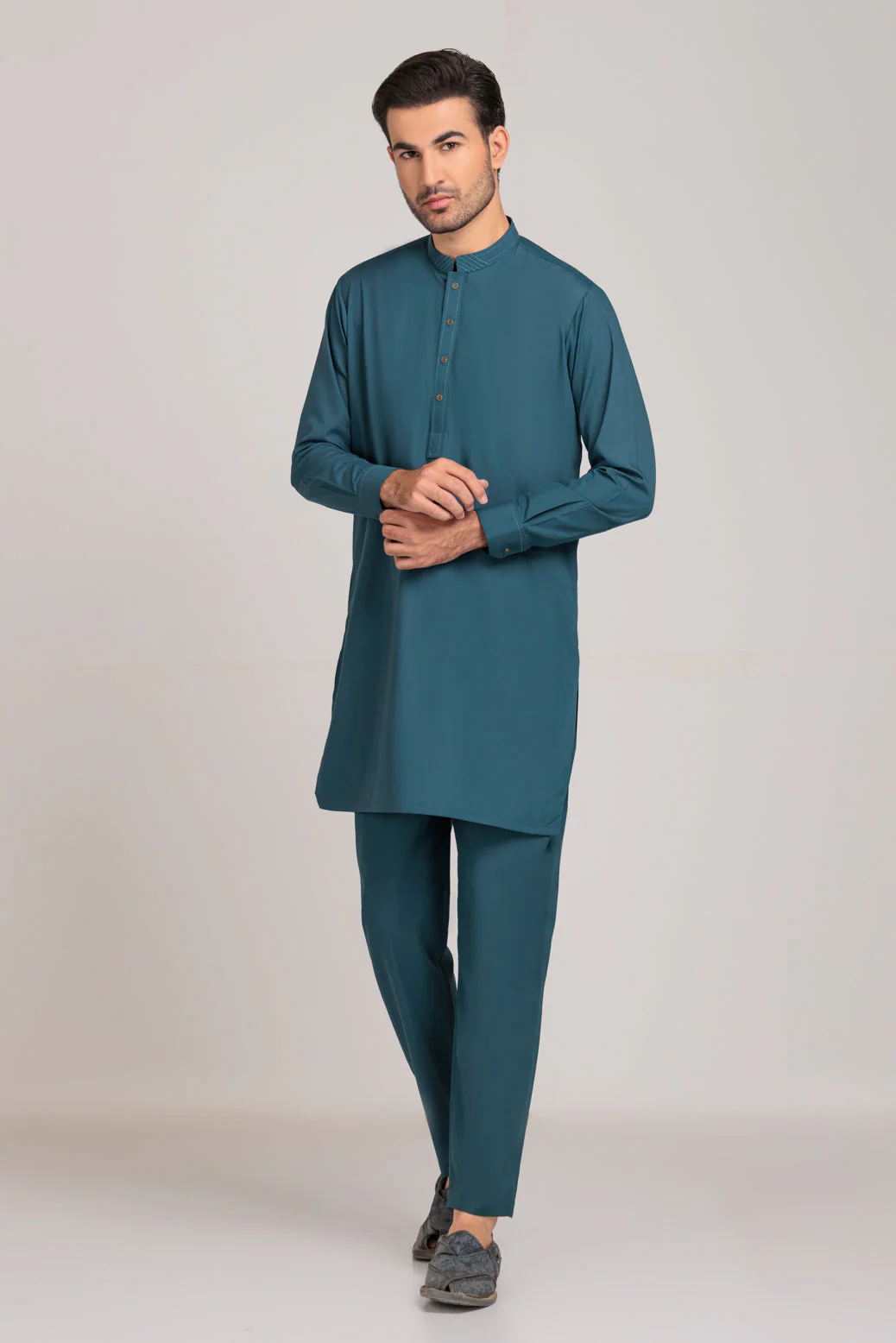 R-GREEN-COTTON-KURTA PAJAMA TROUSER (KSS23-007) - Image 3